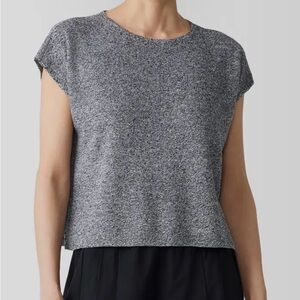 Eileen Fisher Black Organic Linen & Organic Cotton Top Slouchy Crew neck Sz M